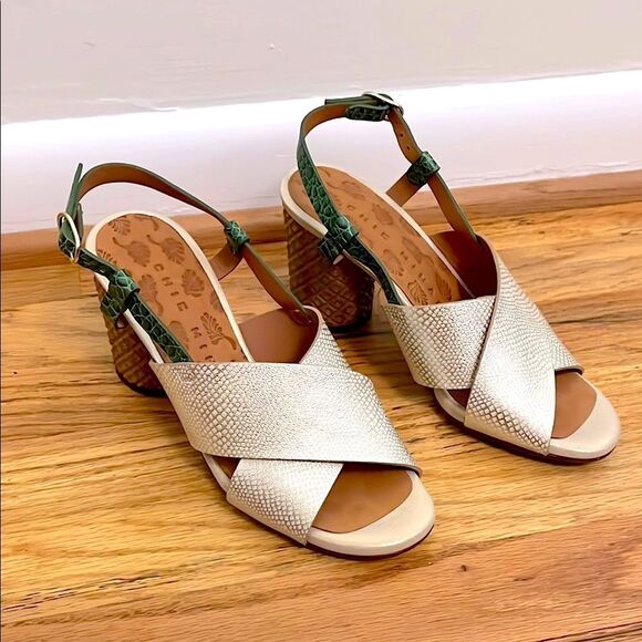 New Chie Mihara silver and green snake crocodile textured heeled sandals size 38 - Picture 3 of 9